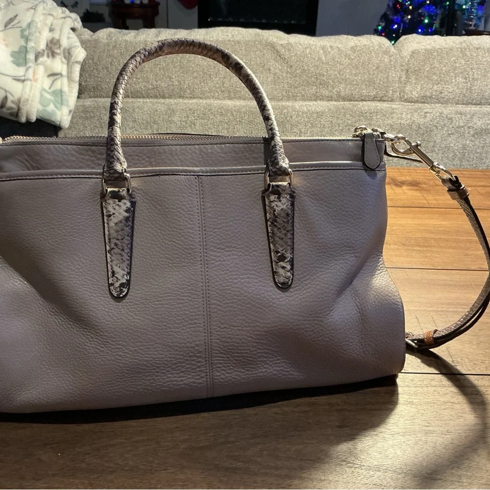 COACH Morgan Color Block Pebble Leather w/Exotic Embossed Trim Satchel/Crossbody - Picture 5 of 12